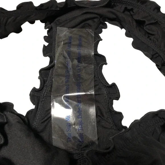 NEW Shade and Shore Ruffle Cheeky Bikini Bottom Size Large 12 - 14 Black - Picture 6 of 9